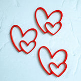 Valentines set of 3 cupcake toppers or charms double heart