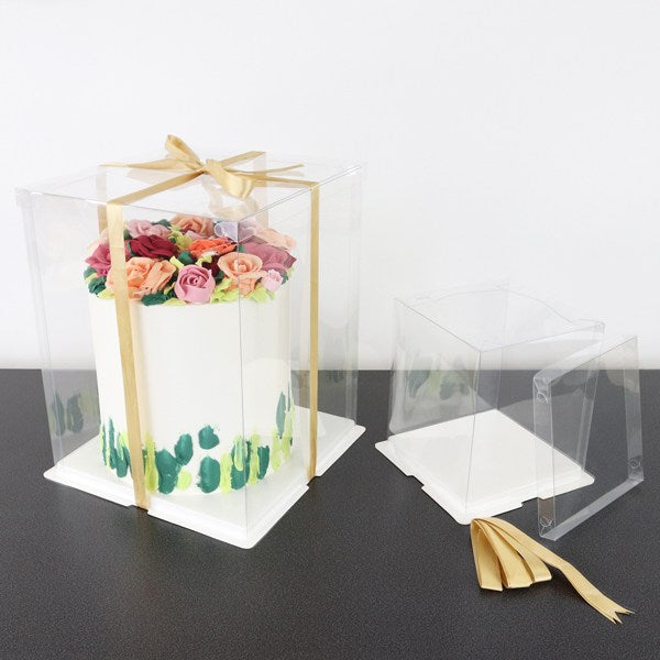 PME 8" Crystal cake display gift box with ribbon - 11" tall