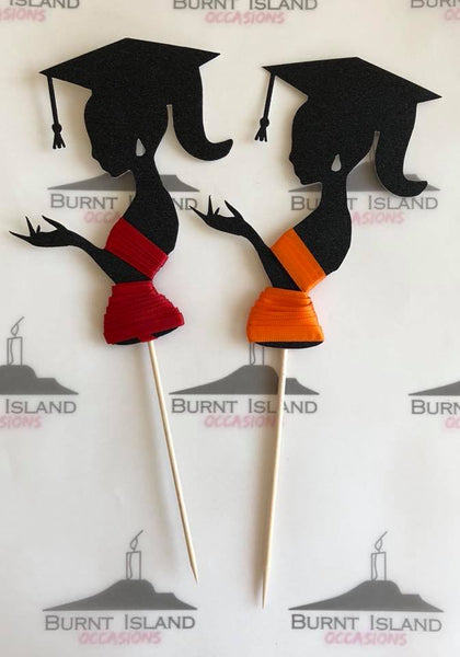 Two Piece Graduating Lady Silhouette Cake Topper