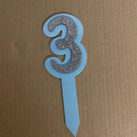 ‘3’ Blue and Glitter silver layer