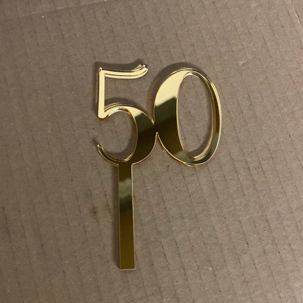 ‘50’ gold mirror cake topper