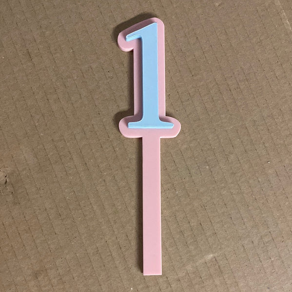 ‘1’ baby blue and baby pink cake topper